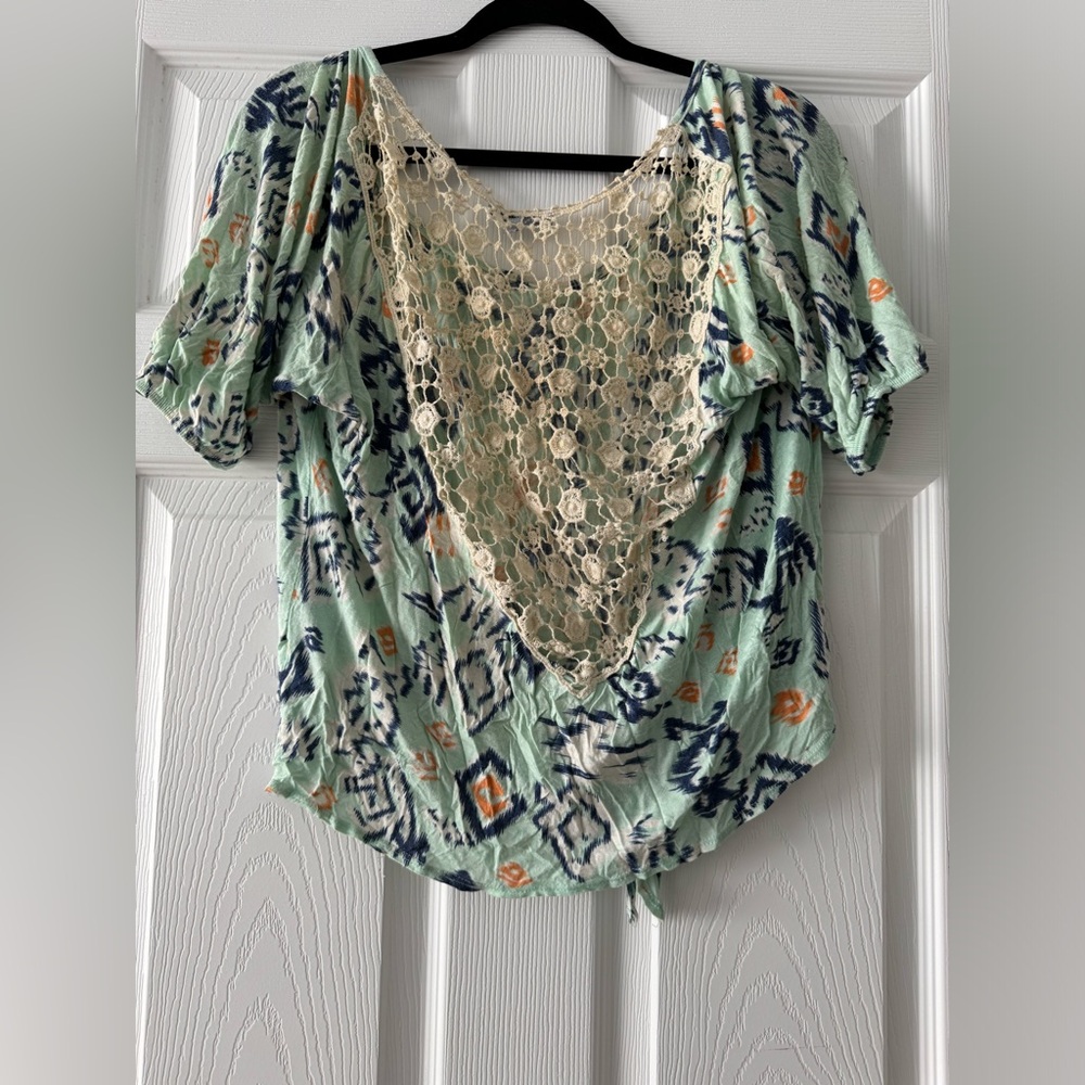 Charlotte Russe Green Tie Front Blouse